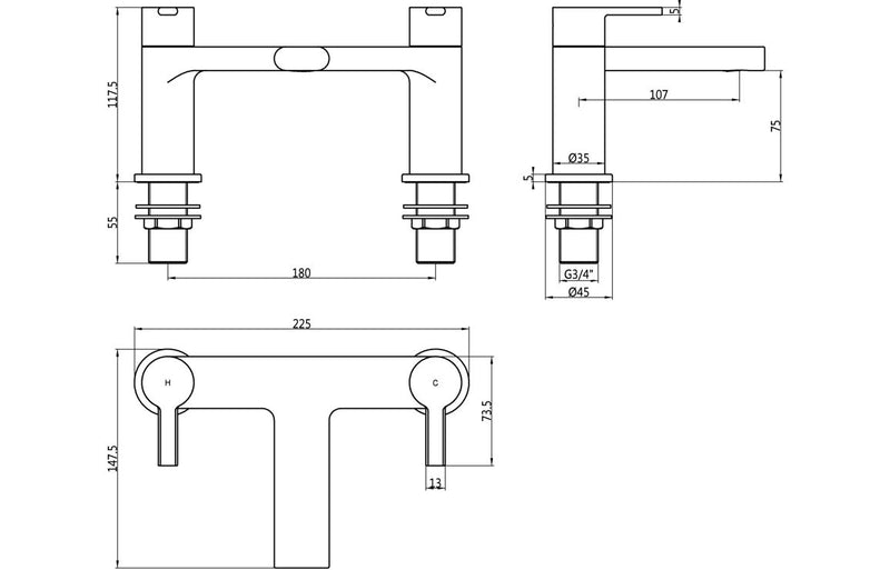 Oxford Bath Filler - Chrome