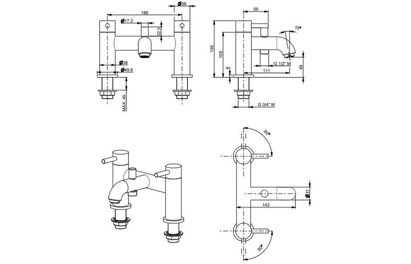 Vema Maira Matt Black Bath Shower Mixer