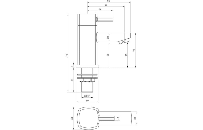 Square Hot & Cold Bath Taps