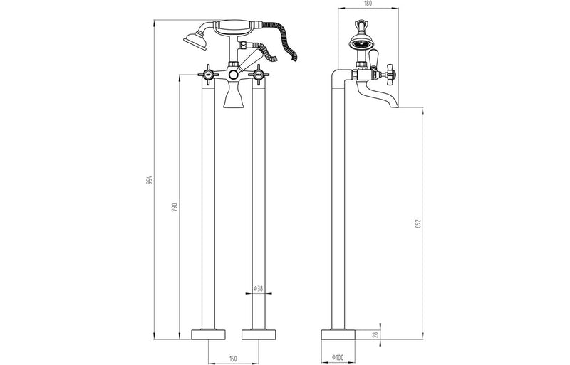 Victorian Traditional Floor Standing Bath Shower Mixer