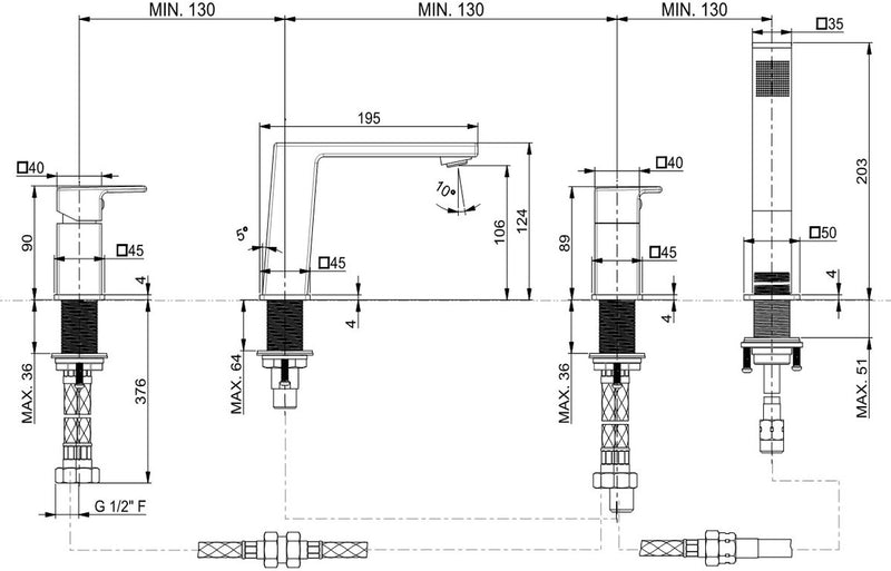 Vema Lys 4 Hole Deck Mounted Bath Shower Mixer