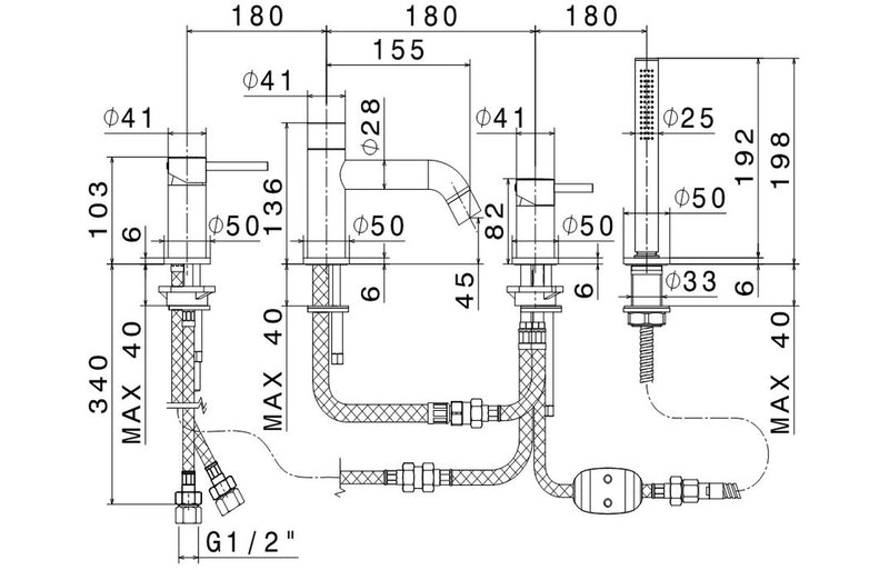 Vema Maira 4 Hole Deck Mounted Bath Shower Mixer