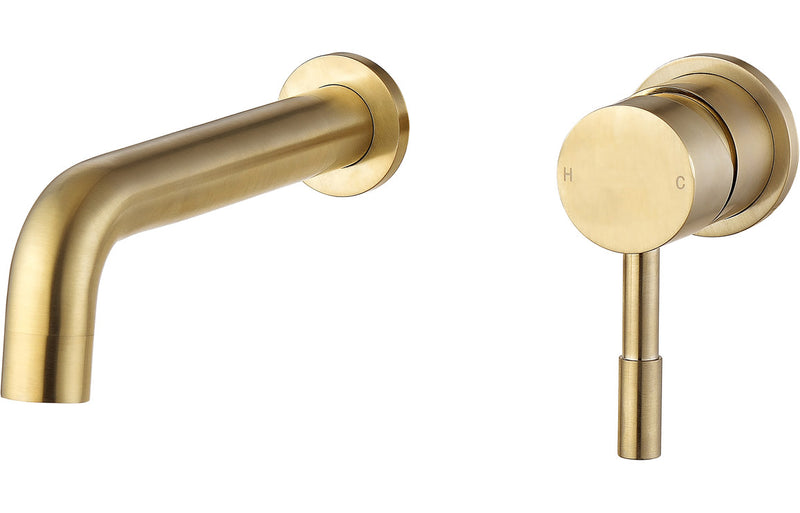 Cara Wall Mounted, Brushed Brass Basin Mixer