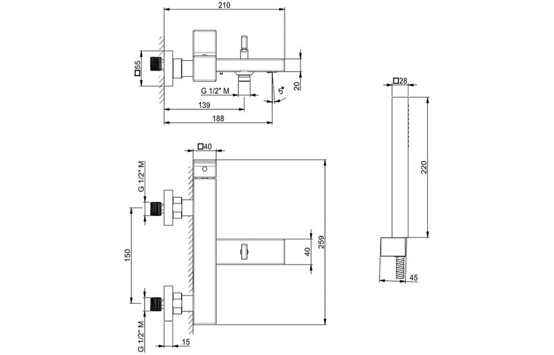 Vema Lys Wall Mounted Bath Shower Mixer