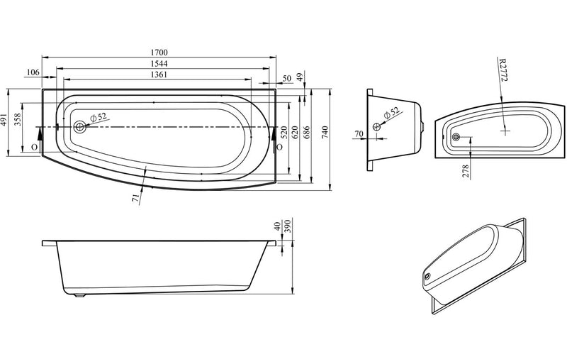 Space Saving 1700mm Bath