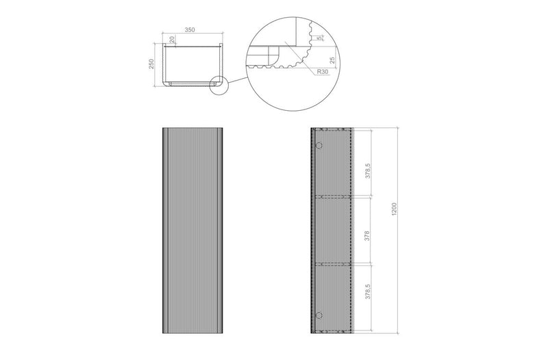 Mexico 350mm Wall Hung 1 Door Tall Unit - Fluted Oak