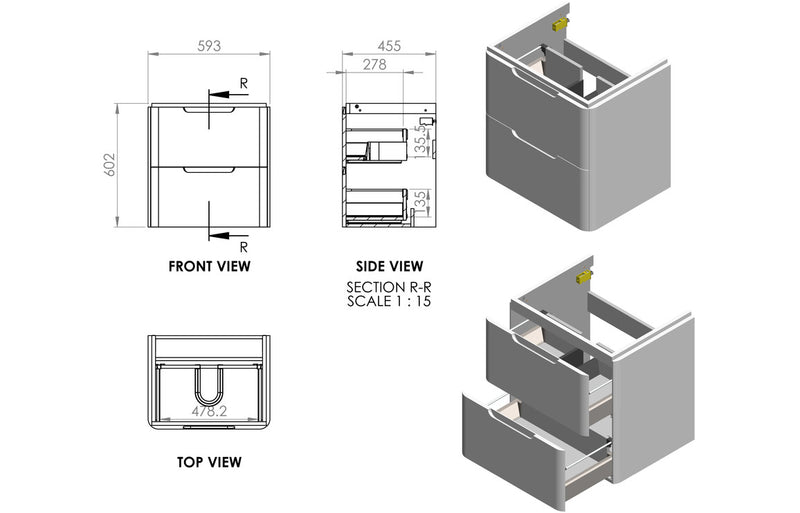 Grace 605mm Wall Hung Vanity Unit