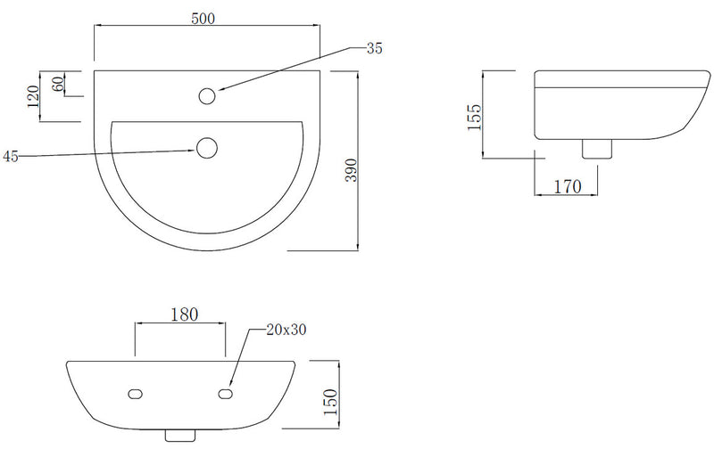 Mayfair 500mm Basin & Pedestal