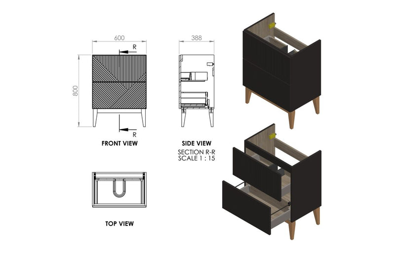 Stripe Floor Standing 815mm Vanity Unit & Basin