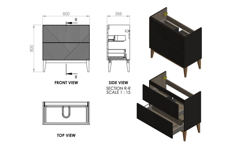 Stripe Floor Standing 810mm Vanity Unit & Top