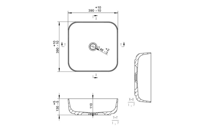 Square 400mm Washbowl inc. Matching Waste