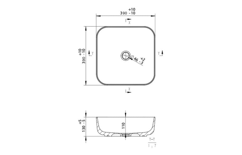 Square 400mm Washbowl inc. Matching Waste