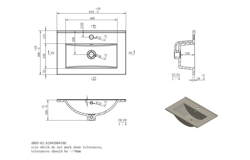 Croston 615mm Wall Hung Vanity & Basin