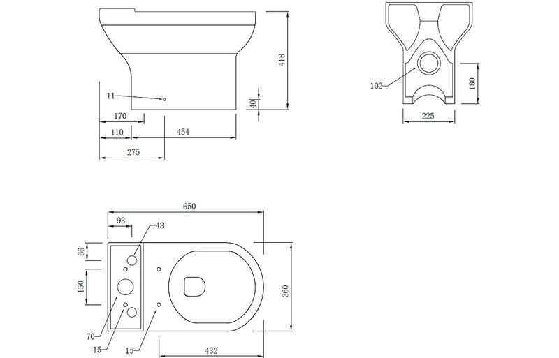 Mayfair Close Coupled Toilet - Open Back