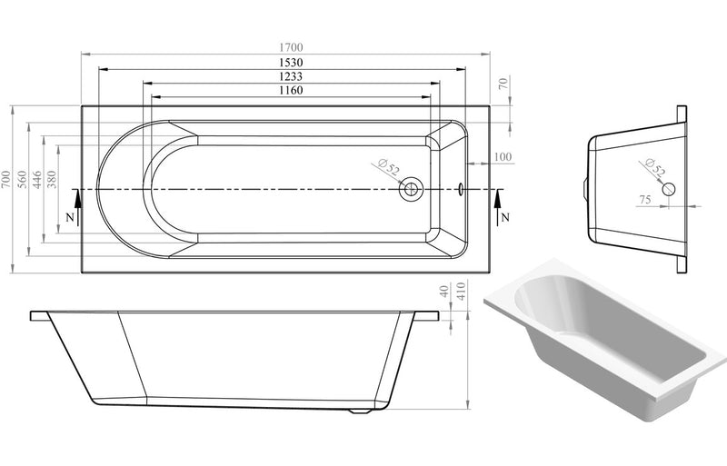 Curved Acrylic Bath 0TH