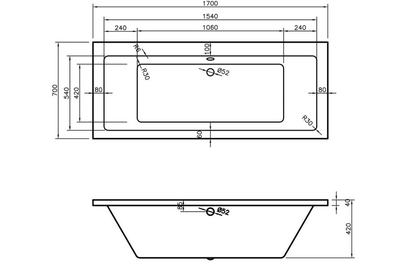 Square Luxury Double Ended Bath