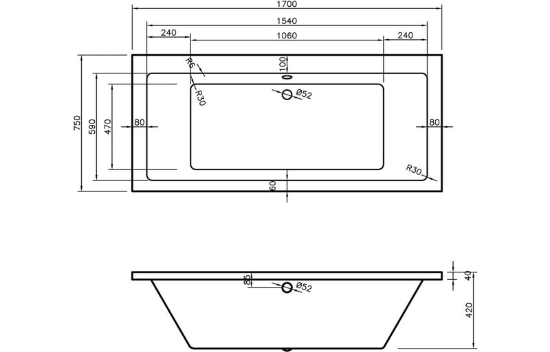 Square Luxury Double Ended Bath