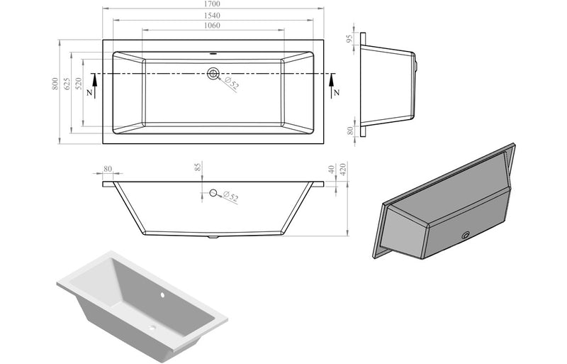 Square Luxury Double Ended Bath