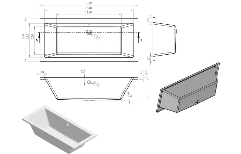 Square Luxury Double Ended Bath