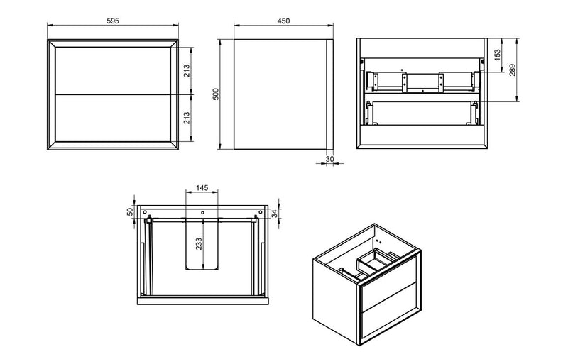 Sunlight Wall Hung 615mm Vanity & Basin