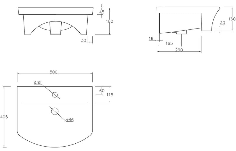 Sandy 500mm Semi Recessed Basin