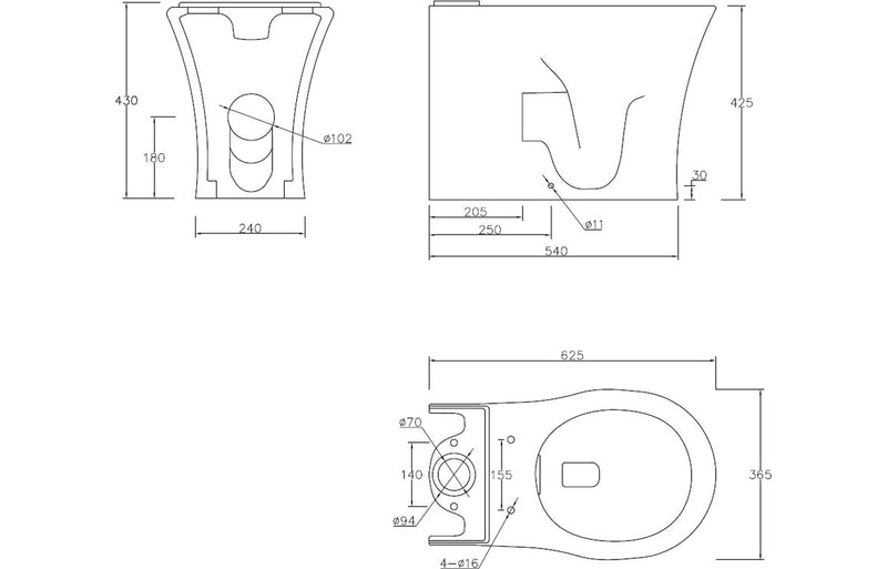 Sandy Rimless Close Coupled Toilet - Closed Back