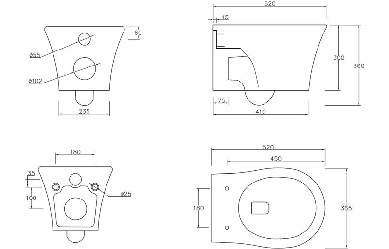 Sandy Rimless Wall Hung Pan & Seat