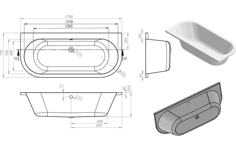 D Shaped Back To Wall Bath & Acyclic Panel