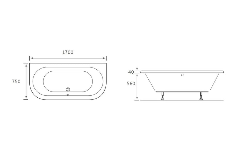 D Shaped Back To Wall Bath & Acyclic Panel