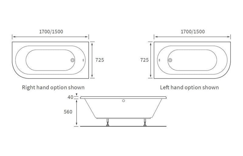 J Shaped 1700mm Single Ended Bath