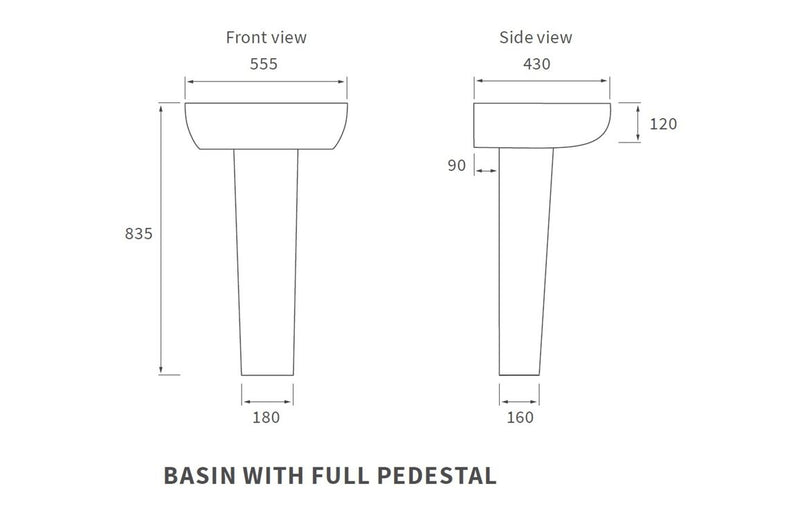 Elegant 555mm 1TH Basin & Full Pedestal