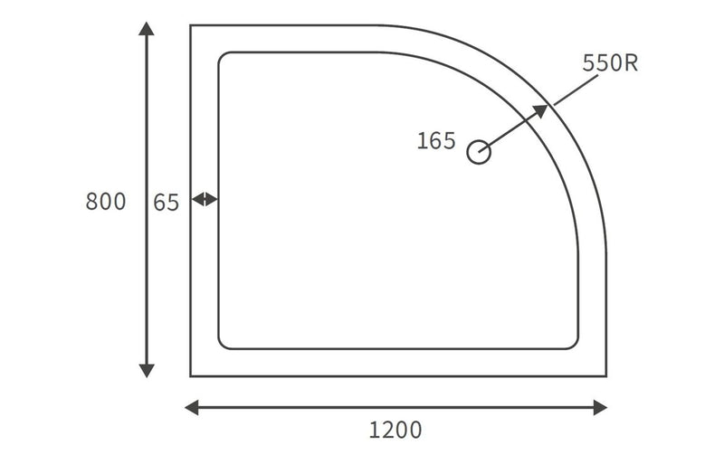 1200x800 Antislip Offset Quadrant Tray & Waste LH