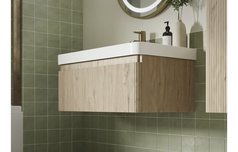 Mexico Wall Hung 500mm Basin Unit - Fluted Oak