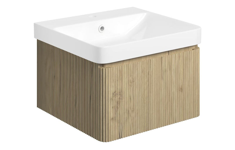 Mexico Wall Hung 500mm Basin Unit - Fluted Oak