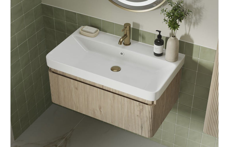 Mexico 805mm Wall Hung 1 Drawer Basin Unit & Basin - Fluted Oak