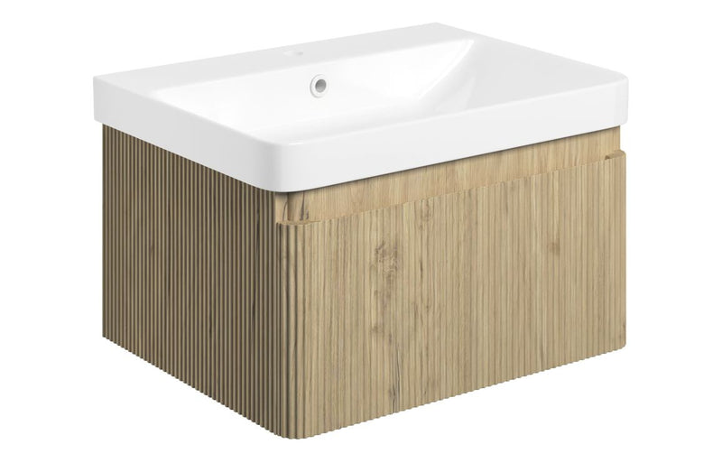 Mexico 605mm Wall Hung 1 Drawer Basin Unit & Basin - Fluted Oak