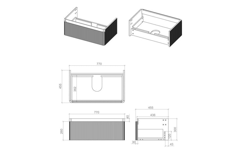 Mexico 805mm Wall Hung 1 Drawer Basin Unit & Basin - Fluted Oak