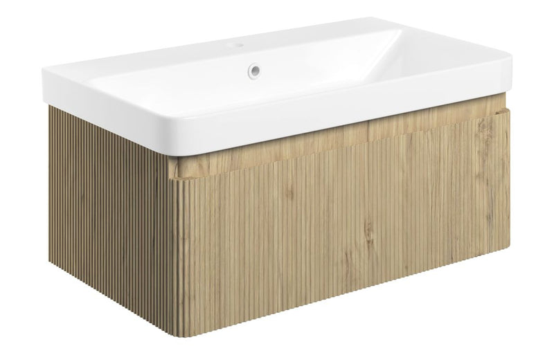 Mexico 805mm Wall Hung 1 Drawer Basin Unit & Basin - Fluted Oak