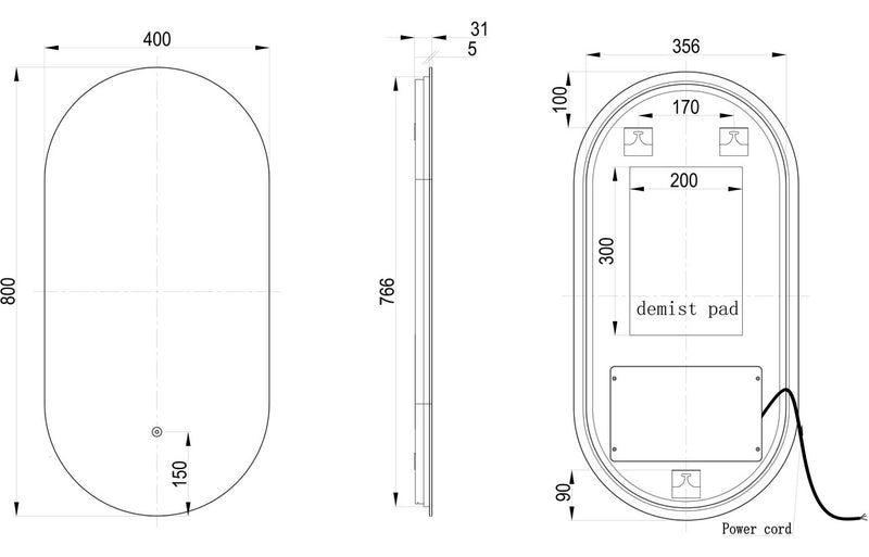 Tavina 400mm Oblong Back-Lit LED Mirror